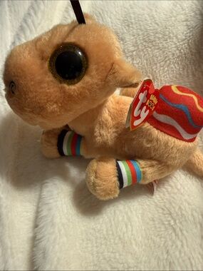 TY Beanie Baby Small Plush Jamal the Camel in Tan with Rainbow Accents